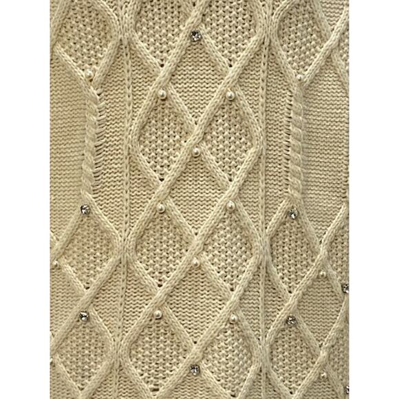 IVANKA TRUMP Cream Cowl Neck Soft Knit Sweater Large Pearl & Rhinestone Detail - Picture 3 of 6